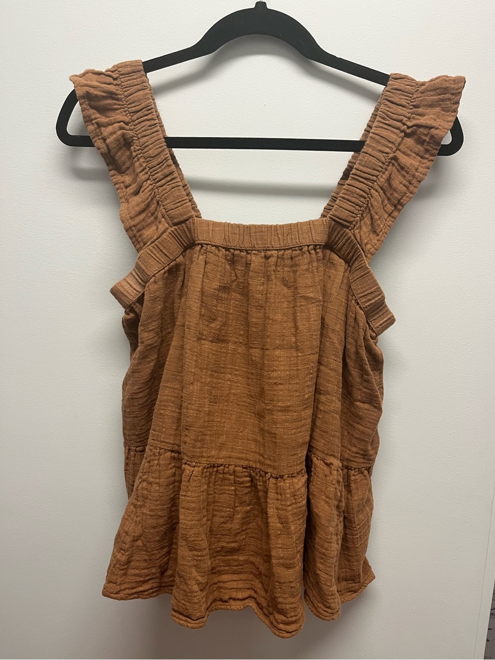 Camel Ruffled Strap Tank Top